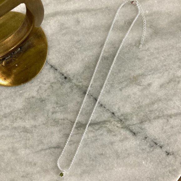 Sterling Silver Olive Green Lab Tourmaline Stone Pendant Necklace - Picture 7 of 10